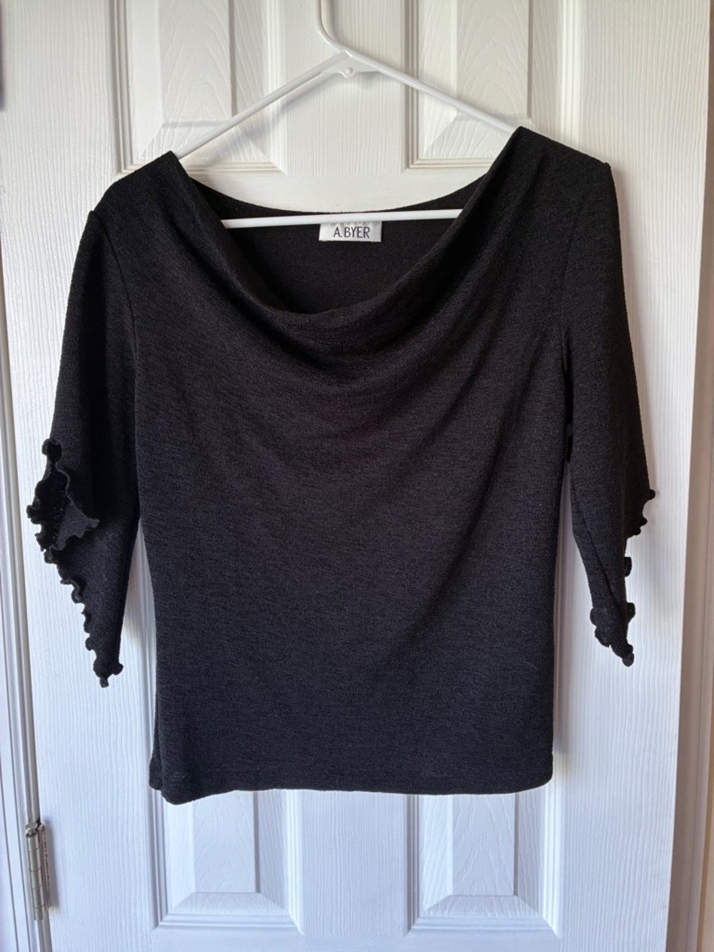 A. Byer Black Ruffle Sleeve Cowl Top
